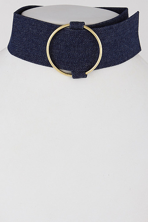Thick Denim Circle Emblemed Choker Necklace 6JCC2
